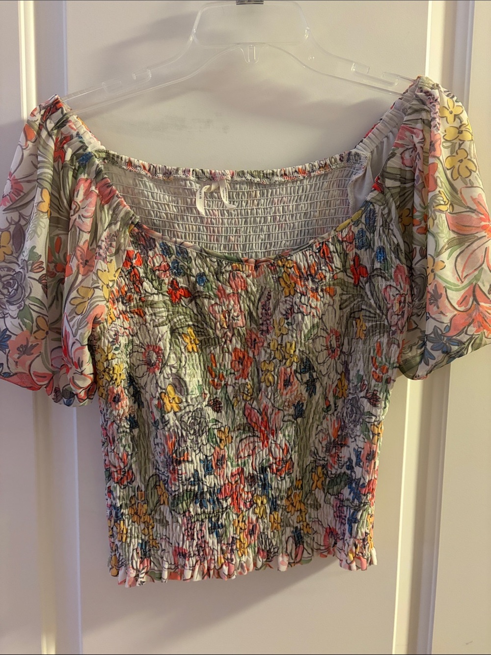 Floral Smocked Off-Shoulder Crop Top in Multicolor